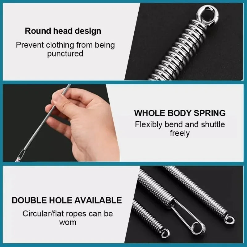 A set of round head and whole body spring sewing threaders for preventing clothing punctures.