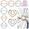 A collection of round heart button clips in gold and silver tones for clothing and accessories.