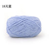 A ball of light blue 3mm matte chenille yarn for knitting and crochet.