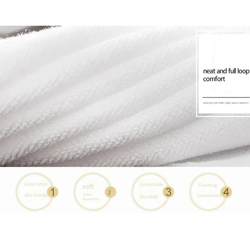 Close-up view of white, fluffy cotton face towels showing texture and softness.