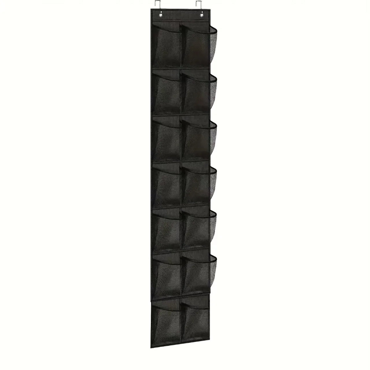 Black over-the-door shoe organizer hanging rack with multiple pockets