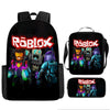 Black backpack and pouch set featuring Roblox characters and logo