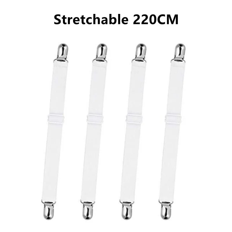 Four clear stretchable bed sheet corner straps measuring 220cm