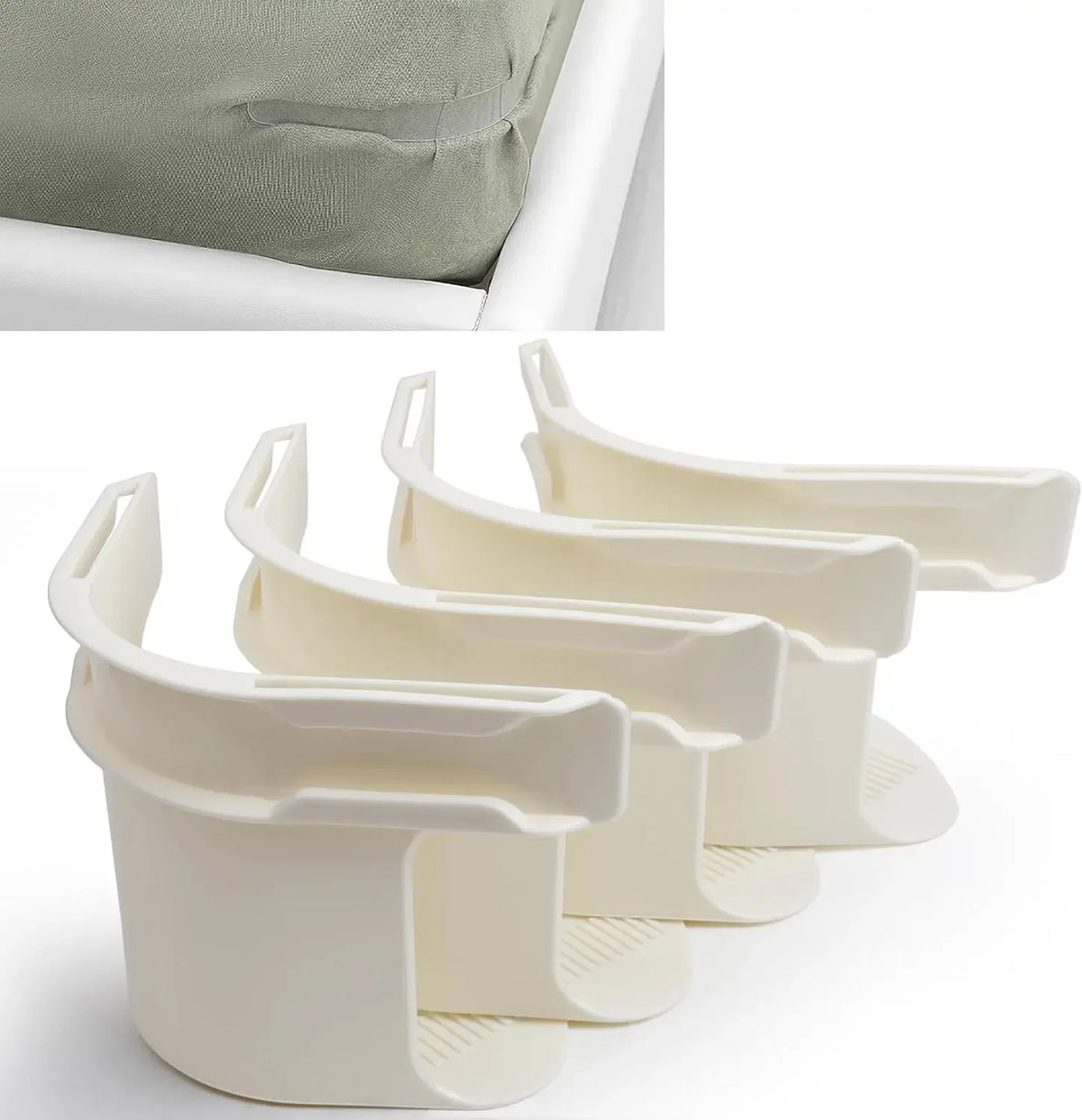 White invisible bed sheet fixing clips shown in a close-up view