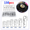 Assortment of galvanized steel cotter pins and R-clips in various sizes packaged in sets.