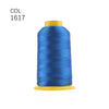 A spool of blue embroidery thread with a yellow core.
