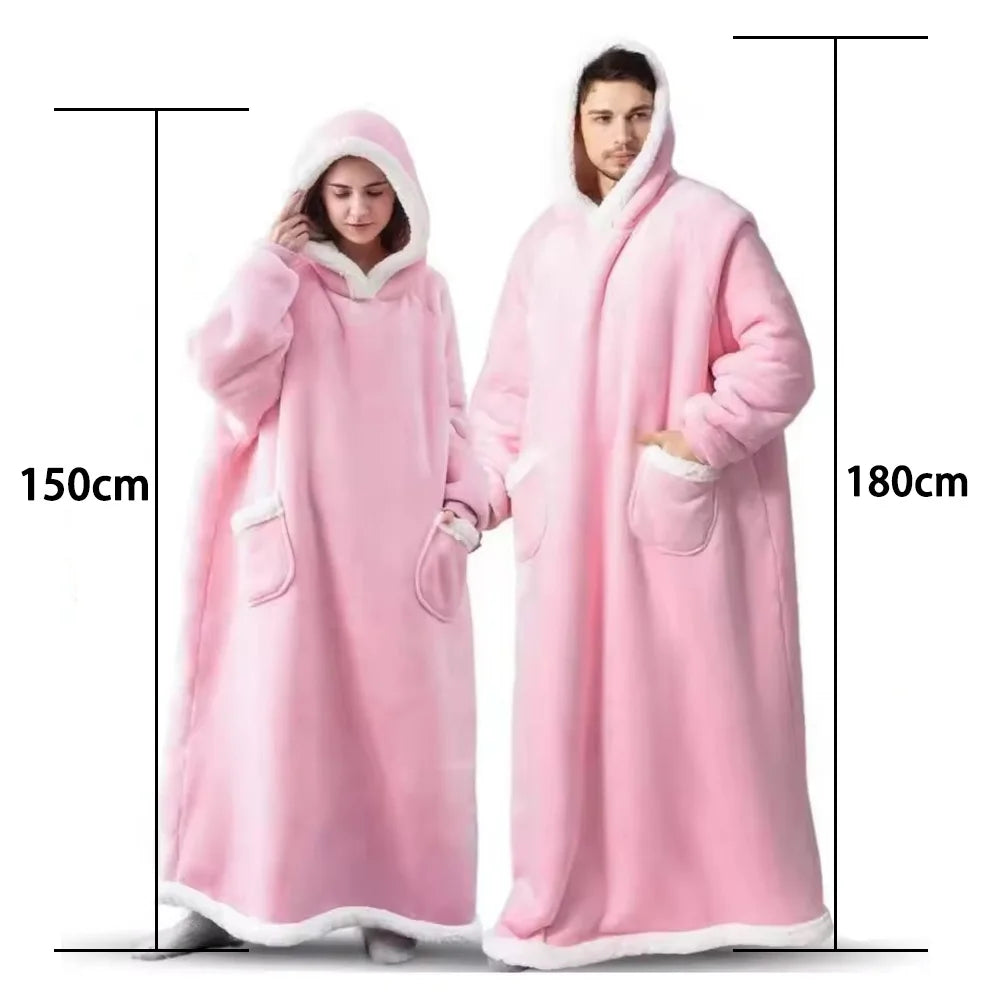 A pink oversized flannel blanket pyjama set displayed on a mannequin.