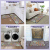 A collage showing various floor mats in a kitchen, living room, laundry area, and doorway setting.