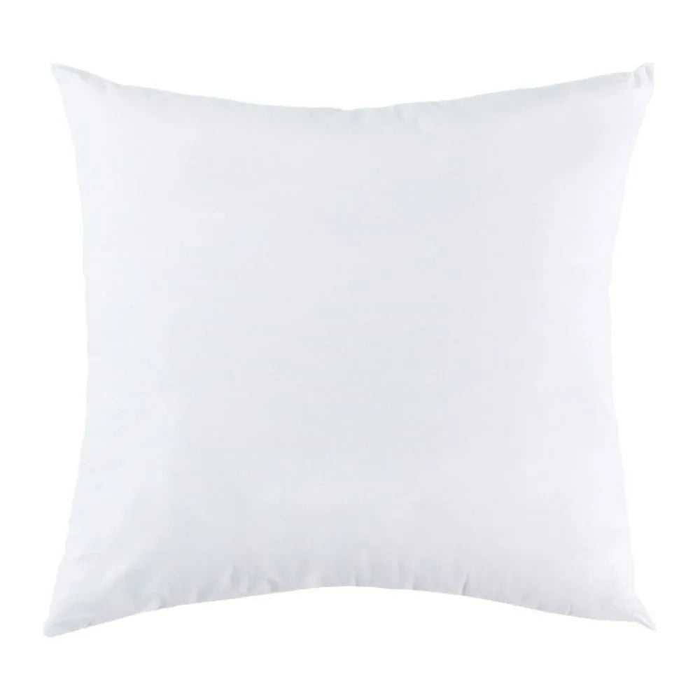 A square white cotton-filled decorative throw pillow insert.