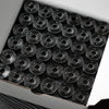 A grid of 144 black polyester embroidery bobbin threads packaged in a box.