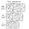 Size chart showing dimensions for XXL, XL, and L sizes of a large art vortex mouse pad.