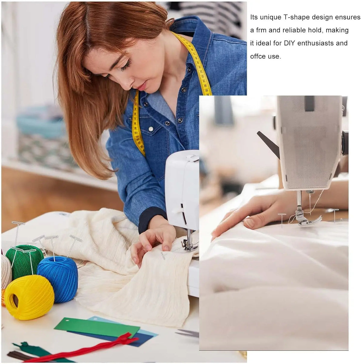 A woman is using precision T-pins for crafting and sewing on a piece of fabric.