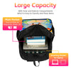 Black unisex football sport backpack showing interior compartments and an inserting pocket for a laptop.