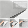 Three steps showing how to stuff a pillow into an envelope closure pillowcase