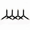A set of black adjustable sheet corner grippers with elastic straps arranged in a line.
