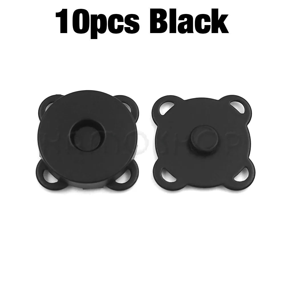 Ten black metal magnetic snap buttons for sewing