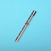 A precision metal sliding sewing gauge with numbered markings and a red arrow pointing to the scale.