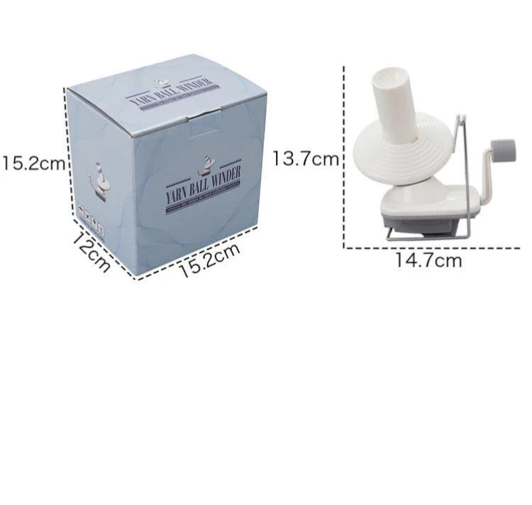 A hand operated wool yarn winder box and device with dimensions provided.