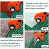 Orange rotary cutter handle designed for better support and comfort, shown in use with various materials.