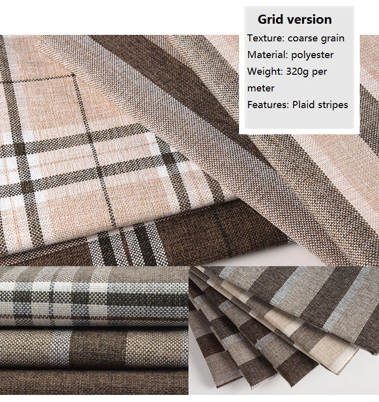 Grid version of brown and beige plaid striped fabric with coarse linen and cotton texture