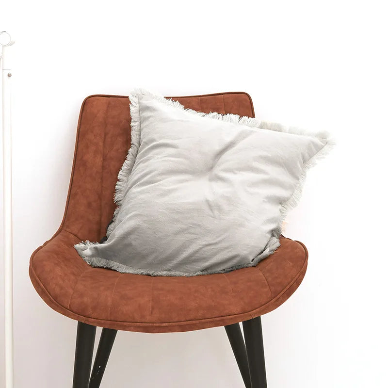 Washed Cotton Solid Cushion Cover with Tassel Fringe
