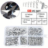 A set of galvanized steel cotter pins and R-clips in various sizes packaged in a clear plastic container.