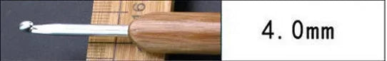 A pair of bamboo crochet knitting needles with a 4.0mm size marked on the image.