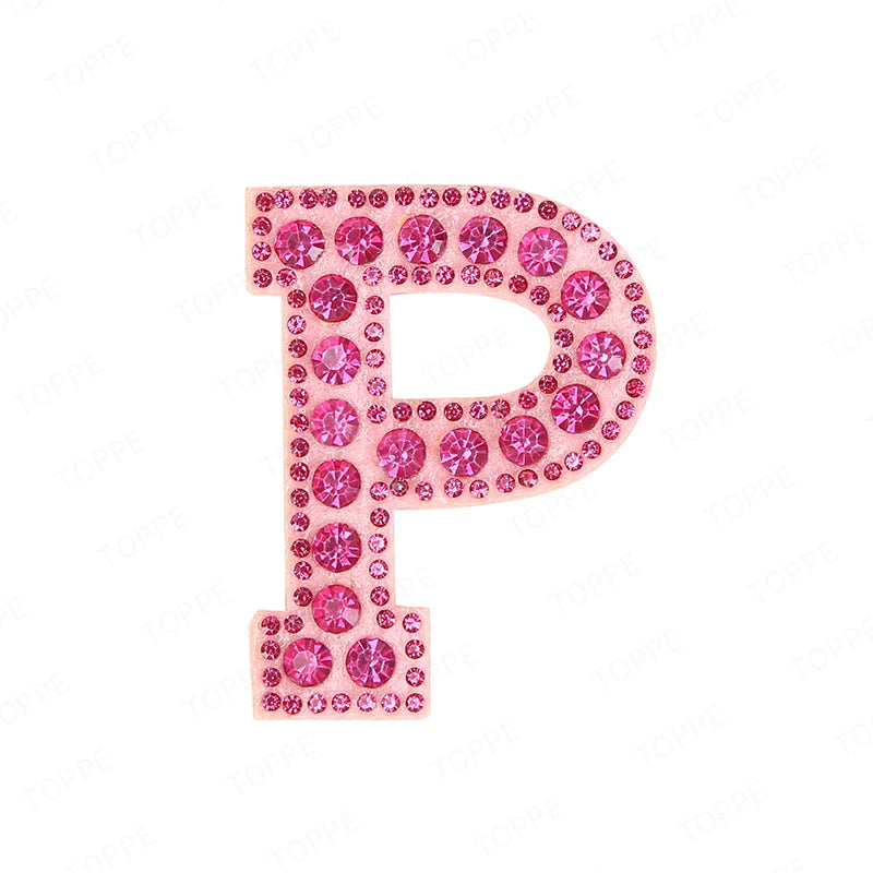 Pink rhinestone letter P patch for DIY craft project
