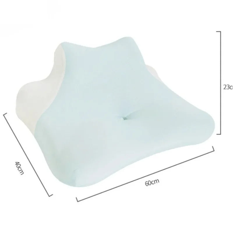 Light blue ergonomic wedge pillow for neck support and comfort