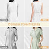 Comparative display showing before and after versions of a versatile garment using a clinching clip.