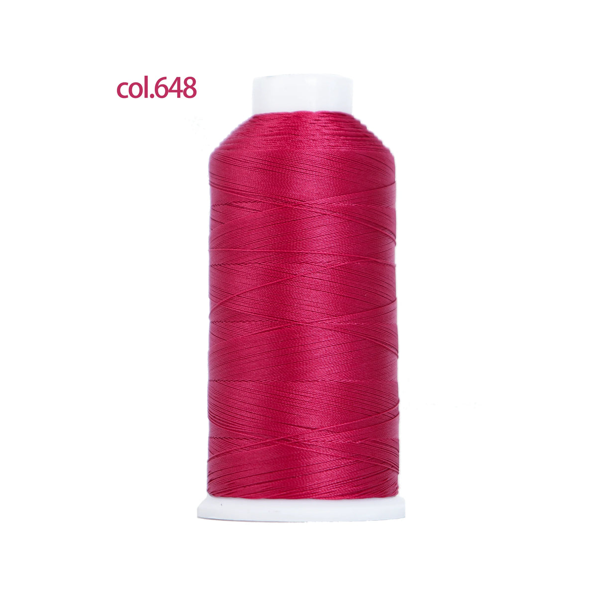 A spool of bright magenta heavy duty nylon sewing thread labeled col.648.
