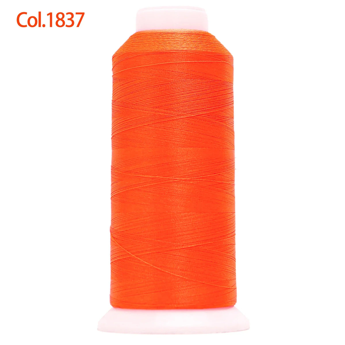 A spool of bright orange embroidery thread labeled Col.1837