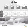 Comparison chart showing US size bedding options including Twin, Full, Queen, and King sizes with corresponding dimensions.