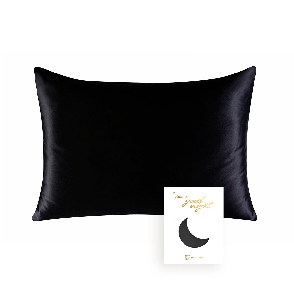 Black mulberry silk pillowcase with a crescent moon design