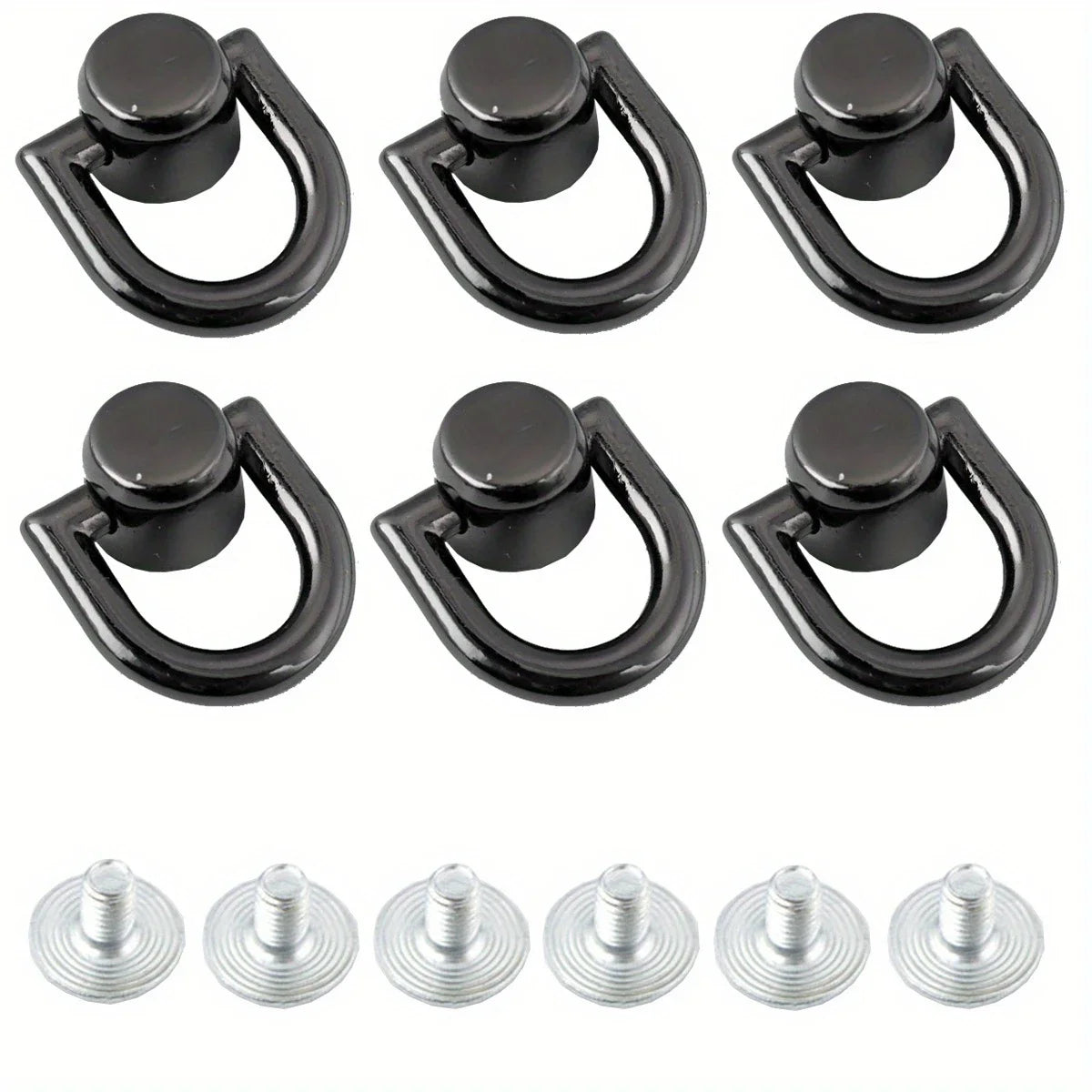 Set of metal D-shaped ring bag handles with screws in black finish