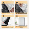 Four steps showing how to install thermal window film for cold weather insulation on a window.
