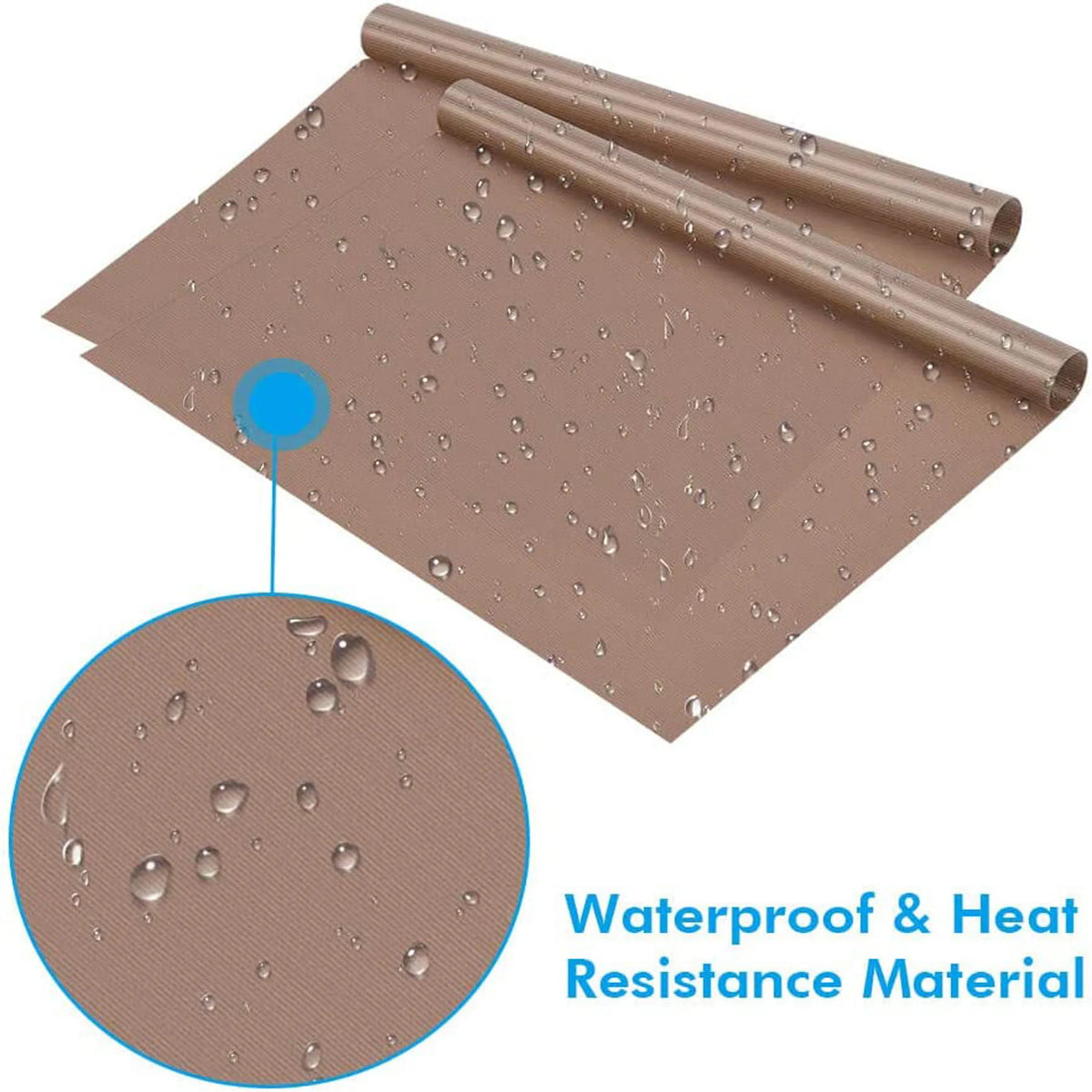 A sheet of waterproof and heat resistance material, likely PTFE, shown with water droplets on the surface.