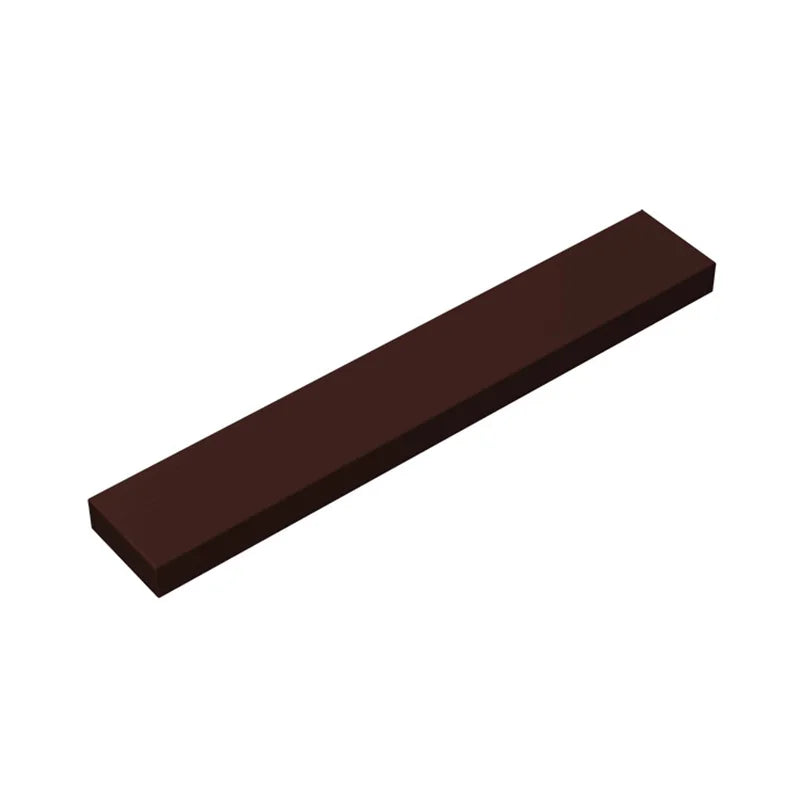 A dark brown, rectangular piece of puzzle building block.