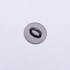 A round, silver-colored metal connector with a small oval opening.