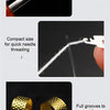 A precision hand sewing kit showing a sharp blade, compact needles, and various sizes of steel sewing needles.