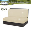 Two beige cushion covers for an RV dinette with a leaf pattern and anti-slip backing