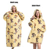 A yellow adult long-sleeve plush fleece hoodie with a cartoon fox pattern and a yellow adult short-sleeve version.