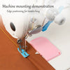 Demonstration of edge positioning for topstitching using a magnetic sewing guide tool.