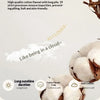 A close-up of fluffy white cotton fabric and a brown animal resting on it, emphasizing softness and quality.