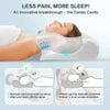 A person sleeping comfortably on a contoured memory foam pillow designed for neck pain relief.