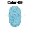 A ball of light blue soft velvet chenille yarn labeled Color-09 for crafting.