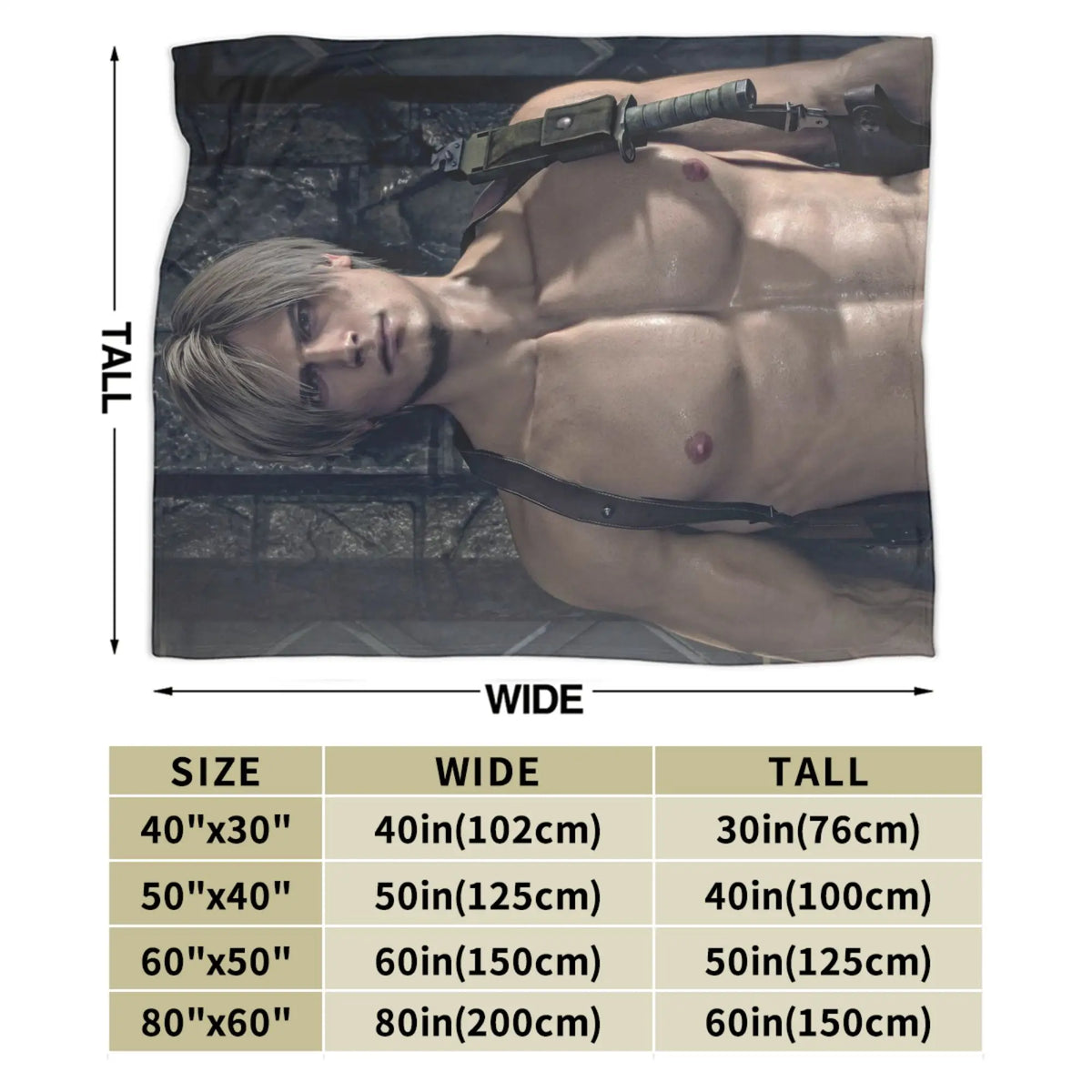 A muscular man with light hair is shown shirtless in a dark setting, wearing a leather strap and holding a knife.