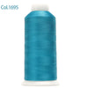 A spool of teal blue embroidery thread labeled Col.1695 with a white core.