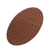 A round, dark brown bamboo tea mat with fine horizontal stripes.