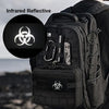 Black tactical backpack with infrared reflective patches on the front pocket.